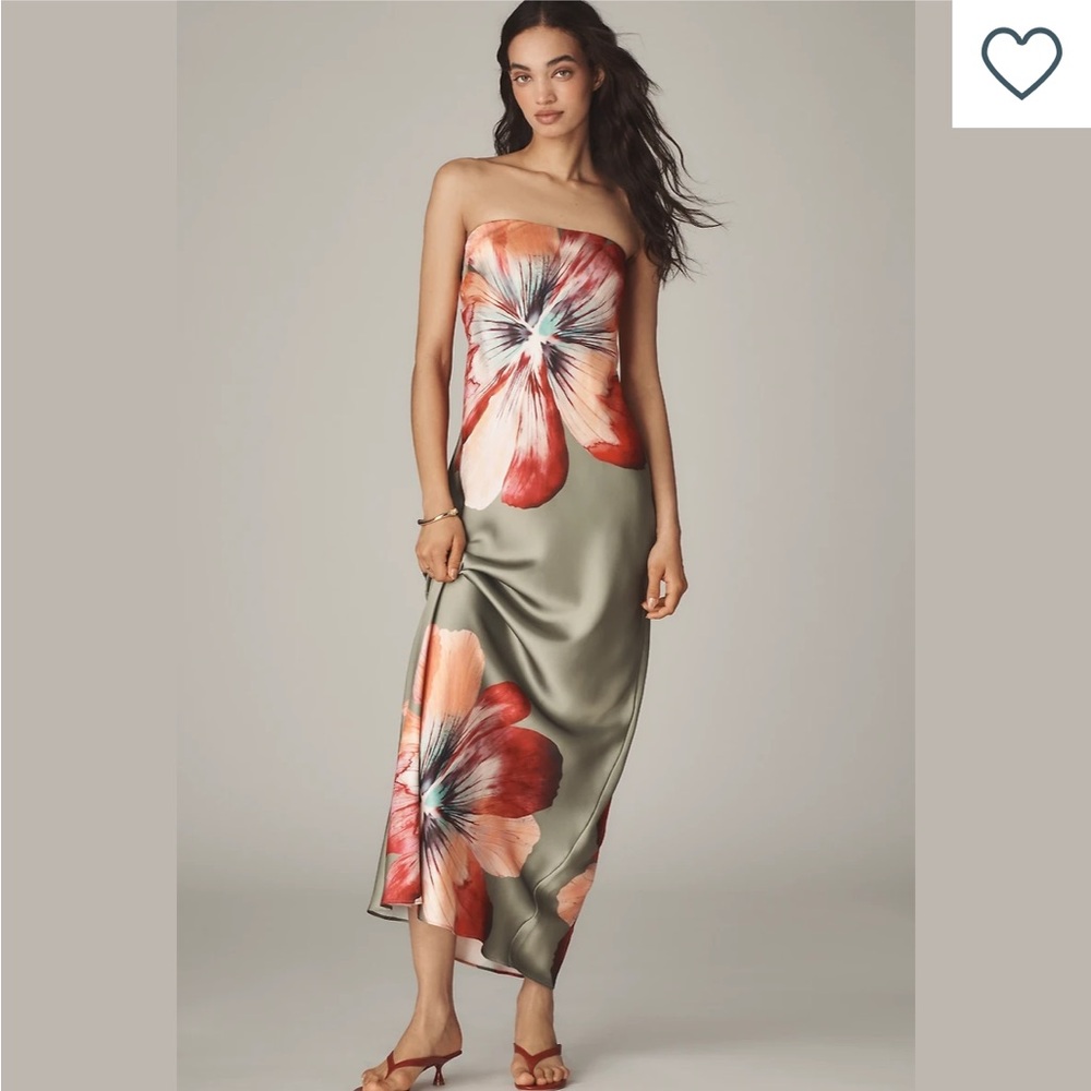 Anthropologie Fleur Strapless Satin Maxi Slip Dress